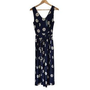 NWT ModCloth Navy Blue Floral Polka Dot Sleeveless Wide Leg Jumpsuit Retro Small